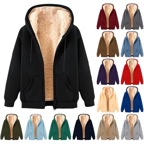 Fleecejacke Herren mit Kapuze Winterjacke Dicke Zipper Hoodie Fleece Gefütterte Sweatjacke Winter Casual Kapuzenpullover Langarm Einfarbig Wintermantel Weiche Modische Jacke Outwear von AACH