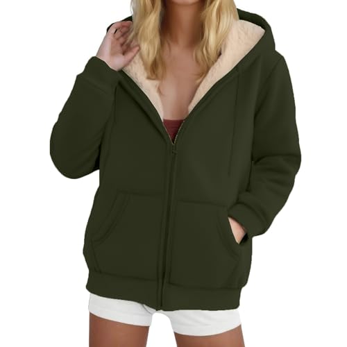 Fleecepullover Damen Dicke Wintermantel Fleece Gefütterte Kapuzenpullover Wärmen Kuschelig Winterparka Baggy Langärmelige Sweatjacke Outdoor Casual Winterjacke mit Taschen Wolljacke von AACH