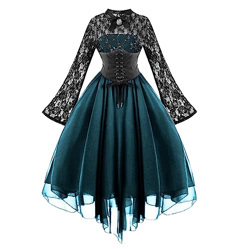 Gothic Kleid Damen Mittelalter Kleidung Halloween Kostüm Renaissance Kleid für Halloween Karneval Festkleid Spitze A Linie Partykleid Vintage Festliche Kleider Elegant Ballkleid von AACH