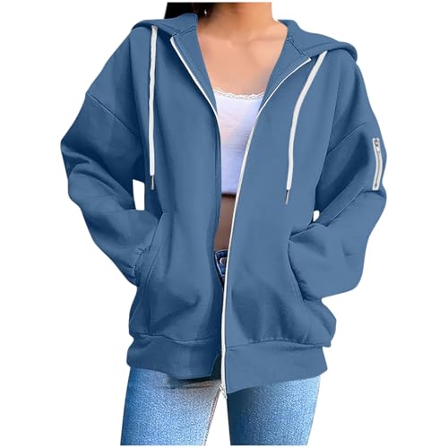 Hoodie Damen Reißverschluss Kapuzenpullover Einfarbig Übergangsjacke Modische Kuschelig Sweatshirtjacke College Jacke Frauen Lässig Sportjacke mit Taschen Kordelzug Kapuzenpulli von AACH