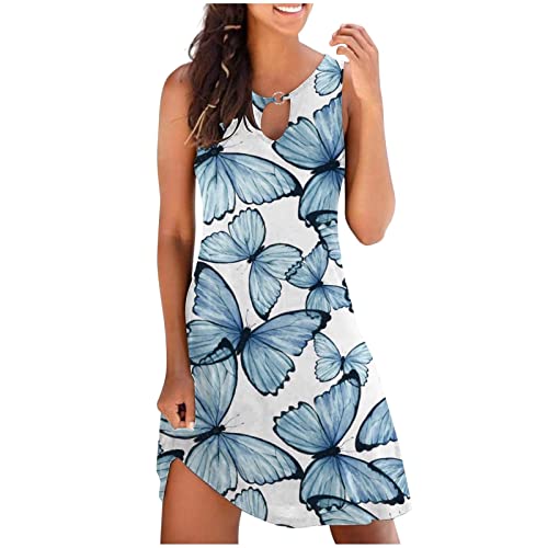 Kleid Damen Sommer Strandkleider Ärmelloses Tank Sommerkleid Rundhals A Linie Blumenkleid Hohe Taille Partykleid Klassisch Schulterfrei Sommerkleider Strand Damenmode Sale von AACH