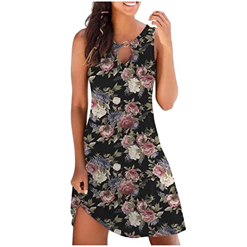 Kleid Damen Sommer Strandkleider Ärmelloses Tank Sommerkleid Rundhals A Linie Blumenkleid Hohe Taille Partykleid Klassisch Schulterfrei Sommerkleider Strand blitzangebote des Tages Heute von AACH