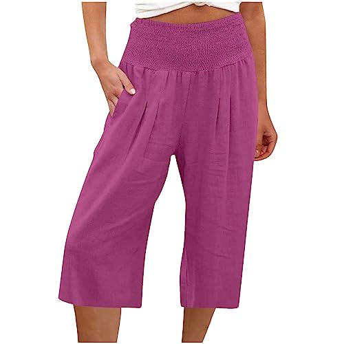 Leinenhose Damen Sommer Freizeithose Loose Lässig Sommerhose Weites Bein Strandhosen Luftig Kurze Stoffhose Leicht Mode Hose Weich Einfarbiges Outdoorhose Angebot des Tages Heute von AACH