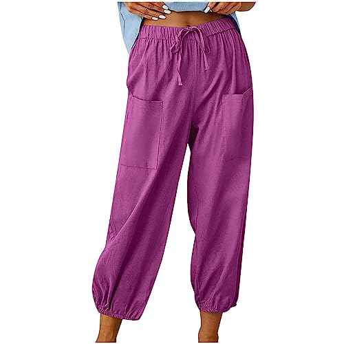 Leinenhose Damen Sommer Lang Leichte Freizeithose Loose Fit Bequem Stoffhose mit Tasche Outdoorhose Lässige Locker Sommerhose Casual Einfarbig befristetes Angebot des Tages von AACH