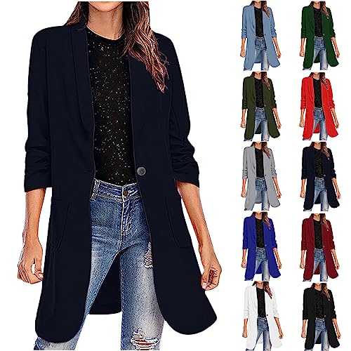 Longblazer Damen Slim Fit Trenchcoat mit Offener Vorderseite Anzugmantel Tailliert Temperament Sweatblazer Langärmelige Trendiges Wintermantel Freizeit Formell Blazer mit Taschen Jacke von AACH