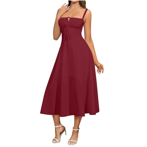 Maxikleider Damen Sommer Trägerkleid Casual Elegant Abendkleid with Slit Split Sommerkleider mit Kordelzug Schnürung Strandkleid Ärmelloses V-Neck Freizeit Ballkleider Solide Kleid von AACH