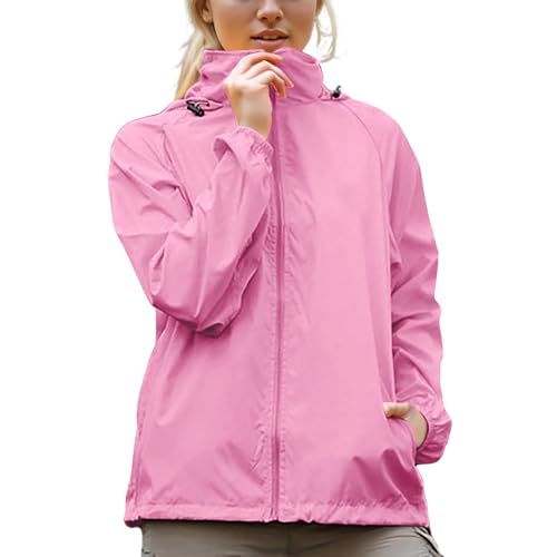 Regenjacke Damen Wasserdichte Jacke Ultraleicht Regenmantel Langarm Funktionsjacke Sonnenschutz Mantel Sportlich Dünne Outdoorjacke mit Kapuze Regenparka Full Zip Locker Windjacke von AACH