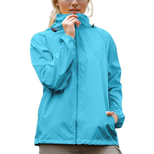 Regenjacke Damen Wasserdichte Jacke Ultraleicht Regenmantel Langarm Funktionsjacke Sonnenschutz Mantel Sportlich Dünne Outdoorjacke mit Kapuze Regenparka Full Zip Locker Windjacke von AACH