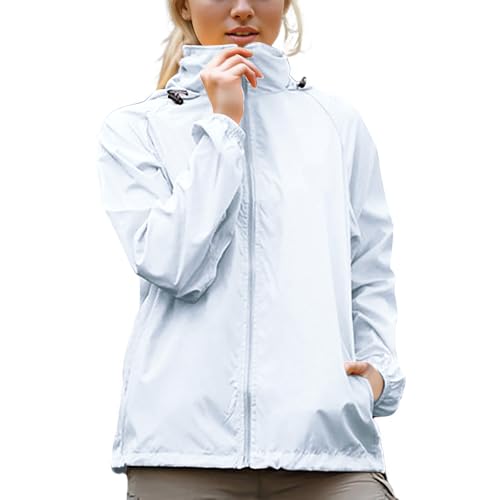 Regenjacke Damen Wasserdichte Jacke Ultraleicht Regenmantel Langarm Funktionsjacke Sonnenschutz Mantel Sportlich Dünne Outdoorjacke mit Kapuze Regenparka Full Zip Locker Windjacke von AACH