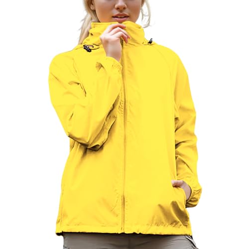 Regenjacke Damen Wasserdichte Jacke Ultraleicht Regenmantel Langarm Funktionsjacke Sonnenschutz Mantel Sportlich Dünne Outdoorjacke mit Kapuze Regenparka Full Zip Locker Windjacke von AACH