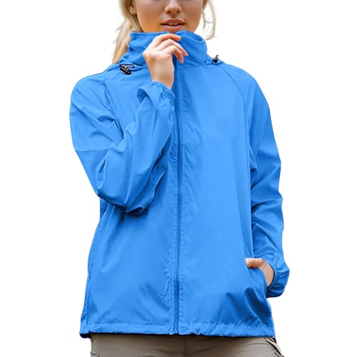 Regenjacke Damen Wasserdichte Jacke Ultraleicht Regenmantel Langarm Funktionsjacke Sonnenschutz Mantel Sportlich Dünne Outdoorjacke mit Kapuze Regenparka Full Zip Locker Windjacke von AACH