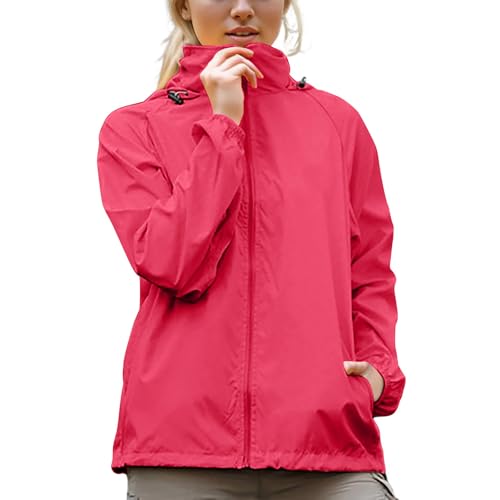 Regenjacke Damen Wasserdichte Jacke Ultraleicht Regenmantel Langarm Funktionsjacke Sonnenschutz Mantel Sportlich Dünne Outdoorjacke mit Kapuze Regenparka Full Zip Locker Windjacke von AACH