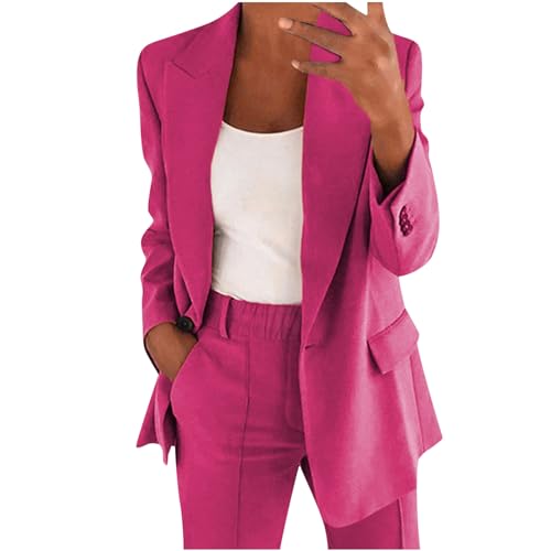 Sale Angebote Damen Hosenanzüge für Damen Elegant Blazer Anzug Set Einfarbig Streetwear Zweiteilig Hosenanzug Business Modern Anzughose Revers Slim Fit Sportlich Büro Outfit von AACH