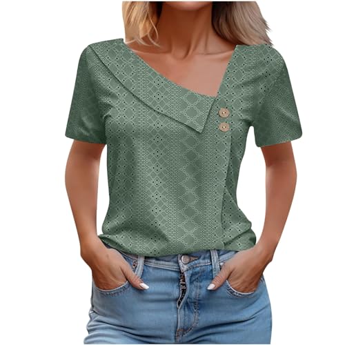 Sale Angebote Ostern Damen Oberteile Kurzarm Elegant T-Shirt Top Einfarbig Longshirt Stretchy Modische Blusen Elegante Sommer Sommertop mit Geknöpft Blusenshirt Sexy Leichte Hemd von AACH