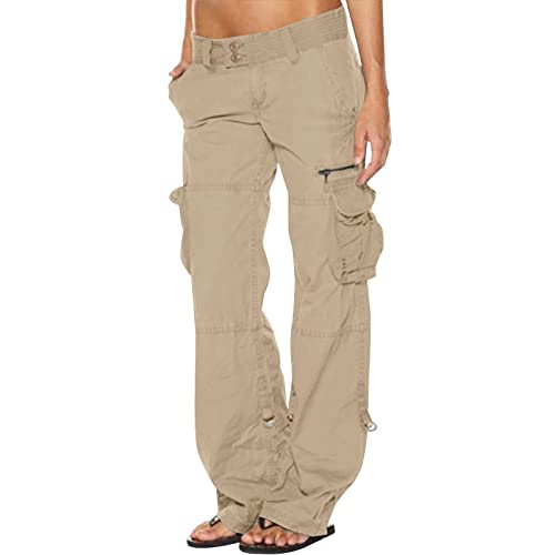 Sale Damen Bekleidung Cargohose Damen Lange Hosen mit Mehreren Taschen Outdoorhose Locker Einfarbiges Freizeithose Einfach Casual Tasten Strandhosen Loose Modische von AACH