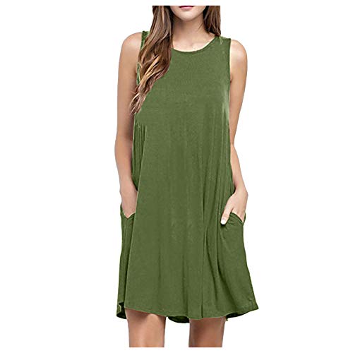 Sommerkleider Damen Leicht und Luftig Strandkleid Kurz Sommer Kleid Elegant Casual Kleider Rundhals Ärmellos Freizeitkleider Alltag Locker Shirtkleid mit Taschen Minikleid Party Tankkleid von AACH