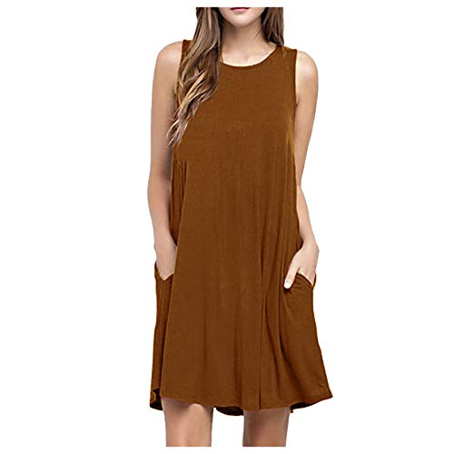 Sommerkleider Damen Leicht und Luftig Strandkleid Kurz Sommer Kleid Elegant Casual Kleider Rundhals Ärmellos Freizeitkleider Alltag Locker Shirtkleid mit Taschen Minikleid Party Tankkleid von AACH