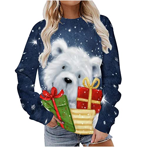 Sweatshirt Damen Locker Sweat Sweatjacke Pullover Süßes Drucken Langarmshirt Baumwolle Rundhals Weihnachtspullover Christmas Vacation Merry Weihnachtspulli Weihnachten Sweatshirts von AACH