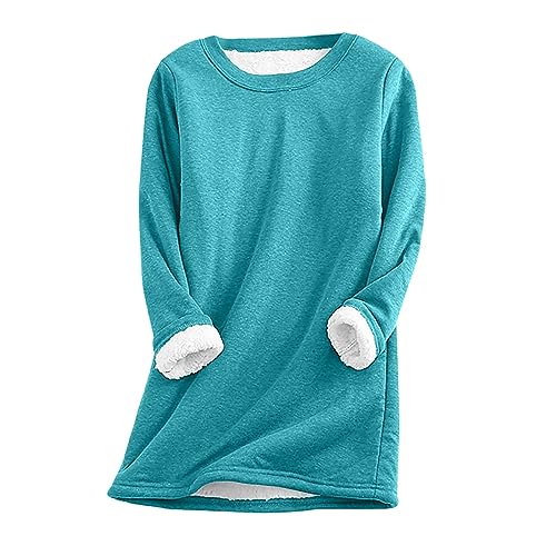 Sweatshirt Damen Pullover Winter Fleecepullover Oversize Warm Teddy Oberteile Herbst Loose Fit Pulli Rundhals Fleece Sweatshirts Solide Stretchy Langarmshirts Mode Einfach Tops von AACH