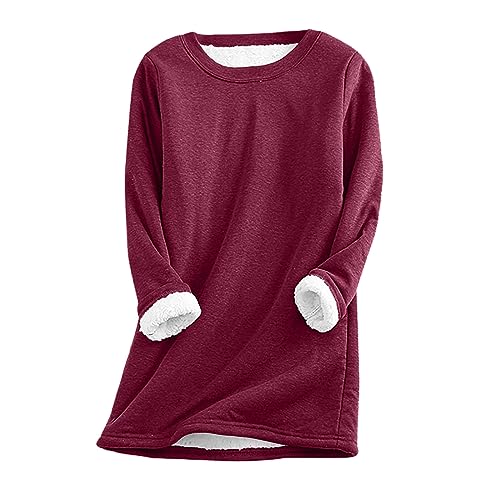 Sweatshirt Damen Pullover Winter Fleecepullover Oversize Warm Teddy Oberteile Herbst Loose Fit Pulli Rundhals Fleece Sweatshirts Solide Stretchy Langarmshirts Mode Einfach Tops von AACH