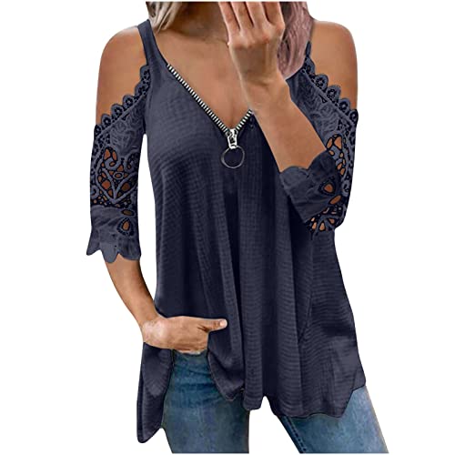 Tshirt Damen Elegant Oversize Oberteile Elegant Tshirt Off Shoulder Blusenshirt Beiläufig Spitze Oberteile Mode Kurzarm Shirt Longshirt Elegante Stretchy Angebote des Tages Heute Deal von AACH