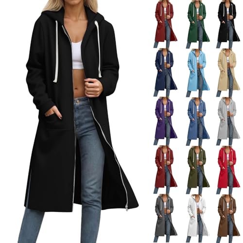 Winterjacke Damen Lang Sweatjacke Winter Casual Hoodie mit Kapuze Jacke Langarm Zipper Kapuzenpullover Klassische Modische Kapuzenjacke Drawstring Vielseitige Sportjacke Locker Trenchcoat von AACH