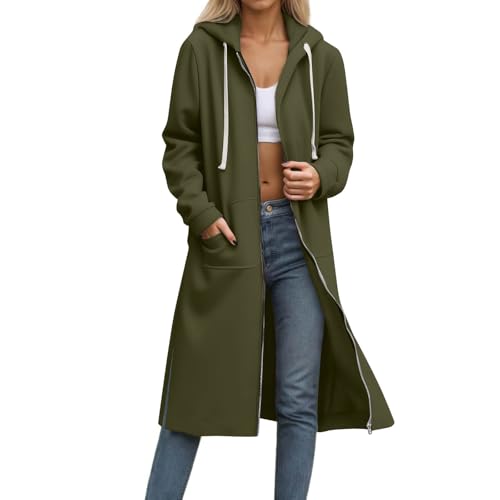 Winterjacke Damen Lang Sweatjacke Winter Casual Hoodie mit Kapuze Jacke Langarm Zipper Kapuzenpullover Klassische Modische Kapuzenjacke Drawstring Vielseitige Sportjacke Locker Trenchcoat von AACH