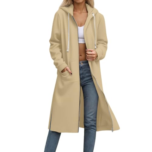 Winterjacke Damen Lang Sweatjacke Winter Casual Hoodie mit Kapuze Jacke Langarm Zipper Kapuzenpullover Klassische Modische Kapuzenjacke Drawstring Vielseitige Sportjacke Locker Trenchcoat von AACH