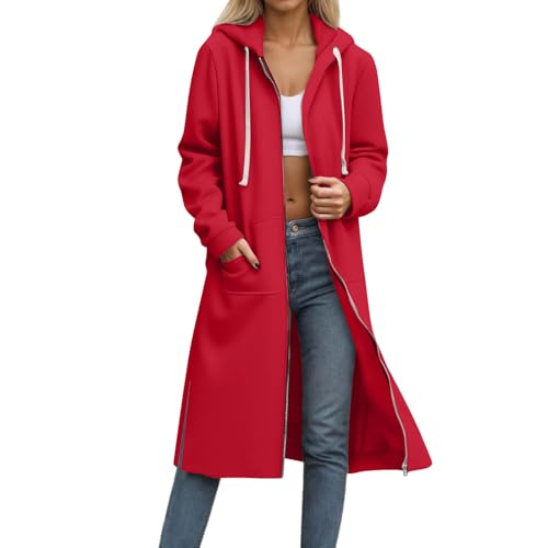 Winterjacke Damen Lang Sweatjacke Winter Casual Hoodie mit Kapuze Jacke Langarm Zipper Kapuzenpullover Klassische Modische Kapuzenjacke Drawstring Vielseitige Sportjacke Locker Trenchcoat von AACH