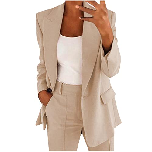 angebote des tages heute damen Hosenanzug Damen Elegant Business Anzug Set 2-teilig Slim fit Blazer Hose Outfit Lang Hosen Tracksuit Baumwolle Einfarbig Streetwear Casual Sportlich von AACH