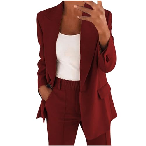 befristetes Angebot Heute Hosenanzüge für Damen Elegant Blazer Anzug Set Einfarbig Streetwear Zweiteilig Hosenanzug Business Modern Anzughose Revers Slim Fit Sportlich Büro Outfit von AACH