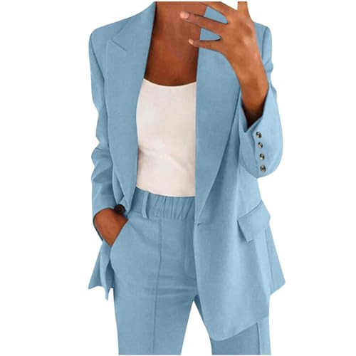 blitzangebote des Tages Hosenanzug Damen Elegant Business Anzug Set 2-teilig Slim fit Blazer Hose Outfit Casual Sportlich Freizeitanzug Mode Revers Longblazer Lang Hosen Einfarbig von AACH