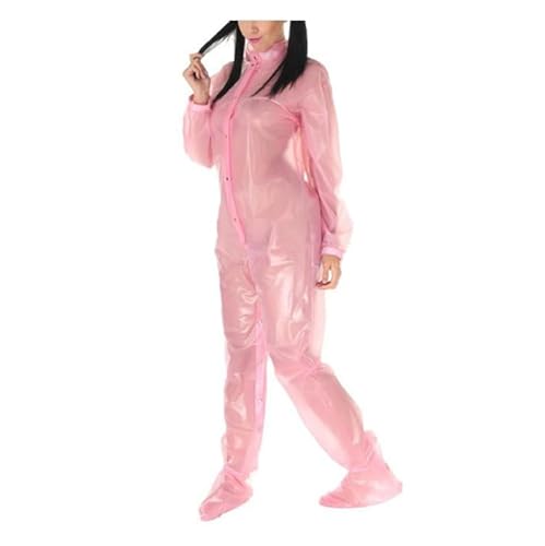 Kunststoff-Langarm-Body für Erwachsene, PVC, Button-up-Strampler, Privatparty-Jumpsuit, Rosa, Größe 7XL von AACHEN