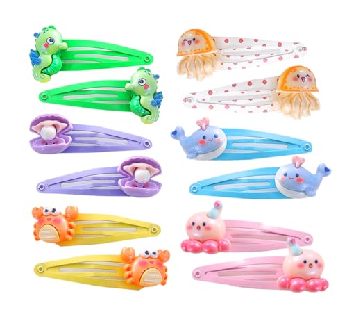 AACKS Haarspange, Meerestier-Haarschmuck für Kinder, Teenager, Delfin, Krabbe, Seepferdchen, Oktopus, Haarspangen und Nadeln, 12 Stück von AACKS