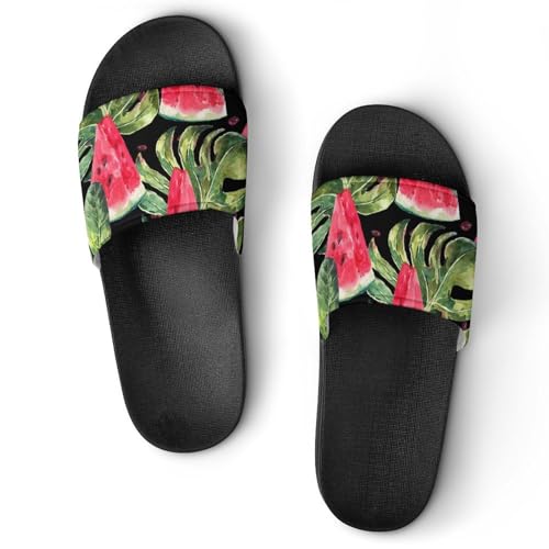 Dusche Sandalen Wassermelone Mit Palmblättern Badeschuhe Hausrutschen Für Männer Frauen von AADFAEWR