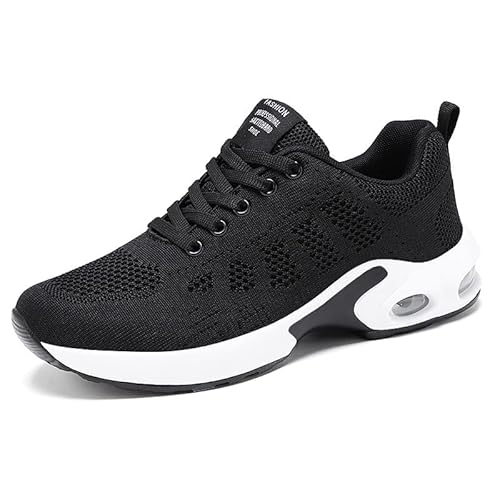 AAFGVC Damen-Laufschuhe mit Luftpolsterung, leichte Sportschuhe aus atmungsaktivem Fly-Strick-Mesh, Bequeme, stoßdämpfende Fitness-Trainingsschuhe (1722 Black,38) von AAFGVC