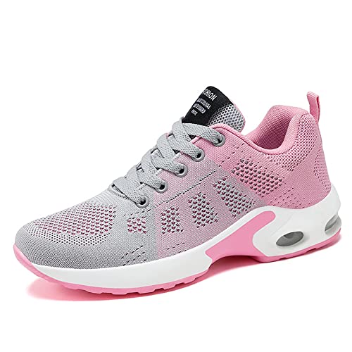 AAFGVC Damen-Laufschuhe mit Luftpolsterung, leichte Sportschuhe aus atmungsaktivem Fly-Strick-Mesh, Bequeme, stoßdämpfende Fitness-Trainingsschuhe (1722 Pink,36) von AAFGVC