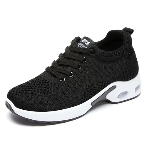 AAFGVC Damen-Laufschuhe mit Luftpolsterung, leichte Sportschuhe aus atmungsaktivem Fly-Strick-Mesh, Bequeme, stoßdämpfende Fitness-Trainingsschuhe (Black,40) von AAFGVC