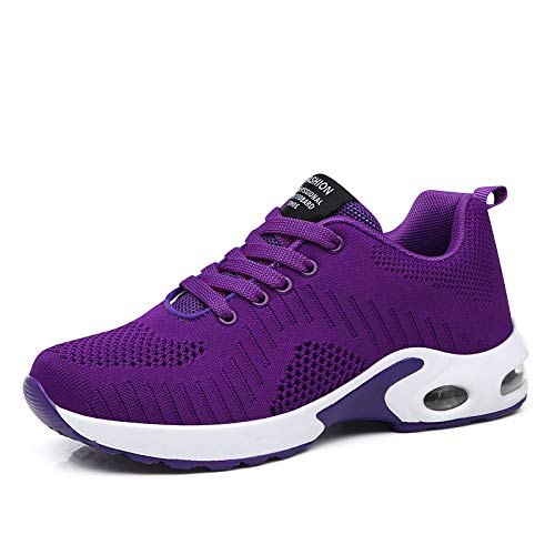 AAFGVC Damen-Laufschuhe mit Luftpolsterung, leichte Sportschuhe aus atmungsaktivem Fly-Strick-Mesh, Bequeme, stoßdämpfende Fitness-Trainingsschuhe (Purple,39) von AAFGVC