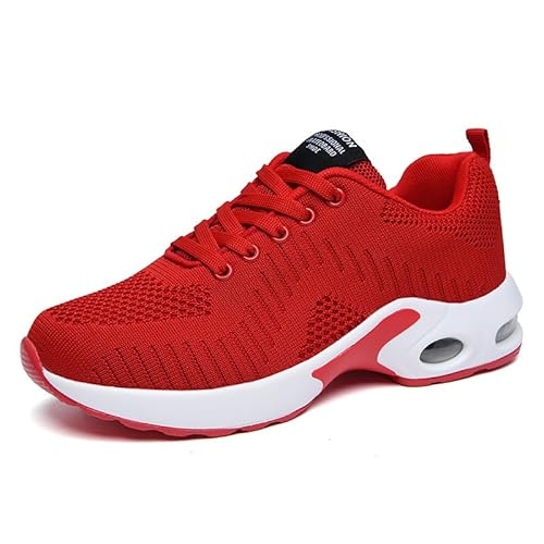AAFGVC Damen-Laufschuhe mit Luftpolsterung, leichte Sportschuhe aus atmungsaktivem Fly-Strick-Mesh, Bequeme, stoßdämpfende Fitness-Trainingsschuhe (Red,40) von AAFGVC