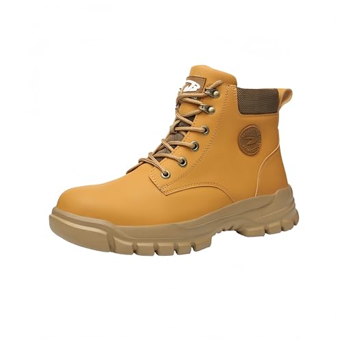 AAFGVC Dicke Sohle, durchtrittsicher, Unisex-Sicherheitsschuhe und Arbeitsstiefel aus wasserdichtem Leder (679Gelb,40) von AAFGVC