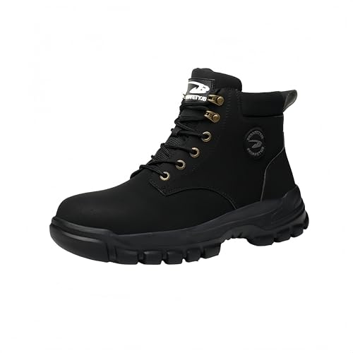 AAFGVC Dicke Sohle, durchtrittsicher, Unisex-Sicherheitsschuhe und Arbeitsstiefel aus wasserdichtem Leder (679Schwarz,40) von AAFGVC