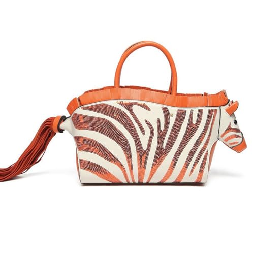 AAFLY Tragetasche, Schultertasche, Umhängetasche, Geldbörsen für Damen, modische Handtaschen, PU-Leder, Zebra-Form, Tragegriff oben, Satchel mit Perlen, Orange, 15.75 x 4.72 x 11.42 inche von AAFLY