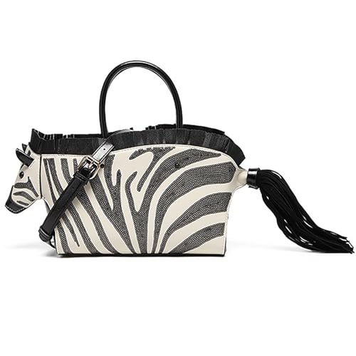 AAFLY Tragetasche, Schultertasche, Umhängetasche, Geldbörsen für Damen, modische Handtaschen, PU-Leder, Zebra-Form, Tragegriff oben, Satchel mit Perlen, Schwarz , 15.75 x 4.72 x 11.42 inche von AAFLY