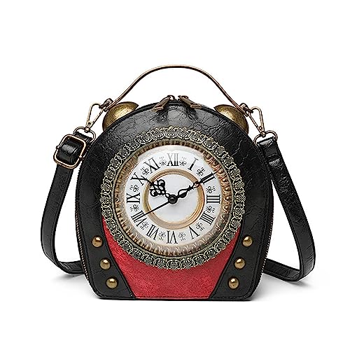 Damen Vintage Antik Handtasche PU Leder Retro SteamPunk Stil Crossbody Messenger Bag für Frauen Mädchen, Crossbody Geldbörse und Handtasche Schultertasche, Schwarz , 20cm high von AAFLY