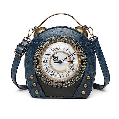 Damen Vintage Antik Handtasche PU Leder Retro SteamPunk Stil Crossbody Messenger Bag für Frauen Mädchen, Crossbody Geldbörse und Handtasche Schultertasche, blau, 20cm high von AAFLY