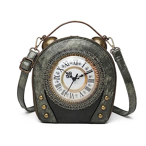 Damen Vintage Antik Handtasche PU Leder Retro SteamPunk Stil Crossbody Messenger Bag für Frauen Mädchen, Crossbody Geldbörse und Handtasche Schultertasche, grau, 20cm high von AAFLY