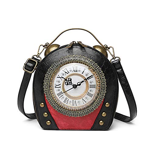 Echte Arbeitsuhr Handtaschen Antike Uhr Design Frauen Abend Cross Body Umhängetasche, Pu Leder Retro Vintage Steampunk Style Cross Body Umhängetasche für Frauen Mädchen (Black) von AAFLY