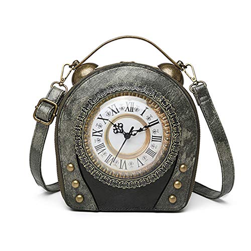 Echte Arbeitsuhr Handtaschen Geldbörse Antik Steampunk Schultertasche PU Messenger Bag, grau, von AAFLY