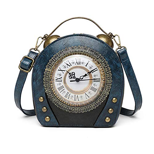 Real Working Clock Handtaschen Geldbörse Antik Steampunk Schultertasche PU Messenger Bag, blau von AAFLY